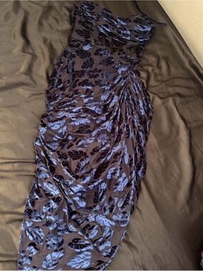 Fashion Nova Periwinkle Velvet Floral Wrap Dress